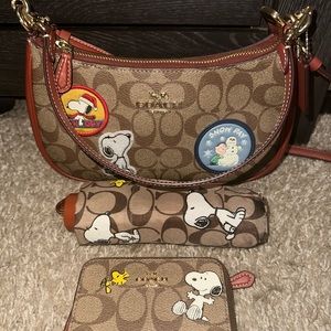 Coach Teri Peanuts Handbag/Purse, Wallet and Umbrella Set